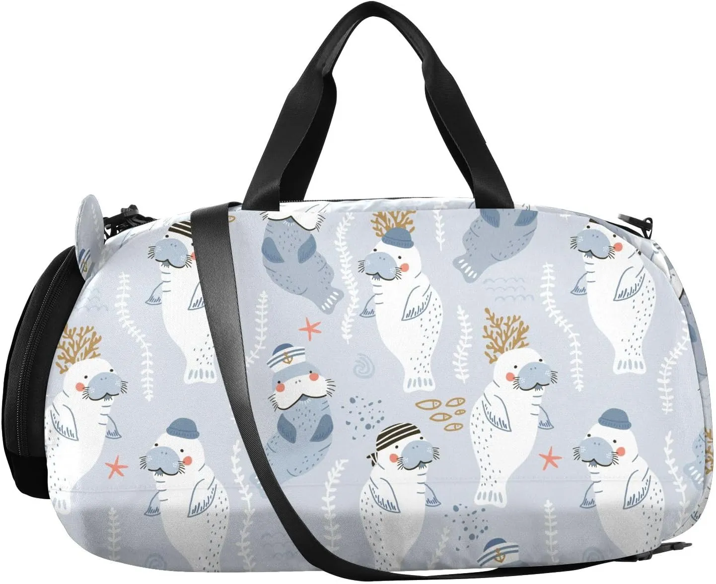 VIGTRO Cute Seal Water Kids Overnight Travel Duffel Bag Sport Gym Bag for Boys Girls with Shoe Compartment, Carry On Weekender Luggage Bag for Dance Swim Yoga