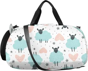 VIGTRO Cute Sheeps Hearts Cartoon Kids Overnight Travel Duffel Bag Sport Gym Bag for Boys Girls with Shoe Compartment, Carry On Weekender Luggage Bag for Dance Swim Yoga