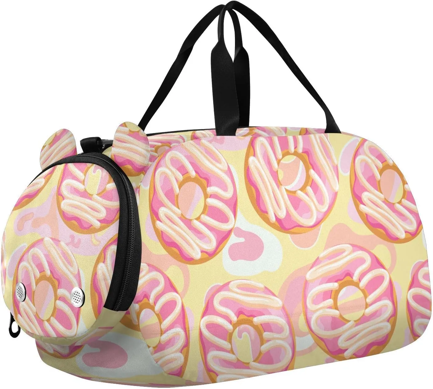 VIGTRO Delicious Fresh Sweet Donut Kids Overnight Travel Duffel Bag Sport Gym Bag for Boys Girls with Shoe Compartment, Carry On Weekender Luggage Bag for Dance Swim Yoga