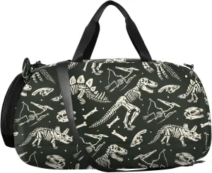 VIGTRO Dinosaur Skeletons Bones Kids Overnight Travel Duffel Bag Sport Gym Bag for Boys Girls with Shoe Compartment, Carry On Weekender Luggage Bag for Dance Swim Yoga