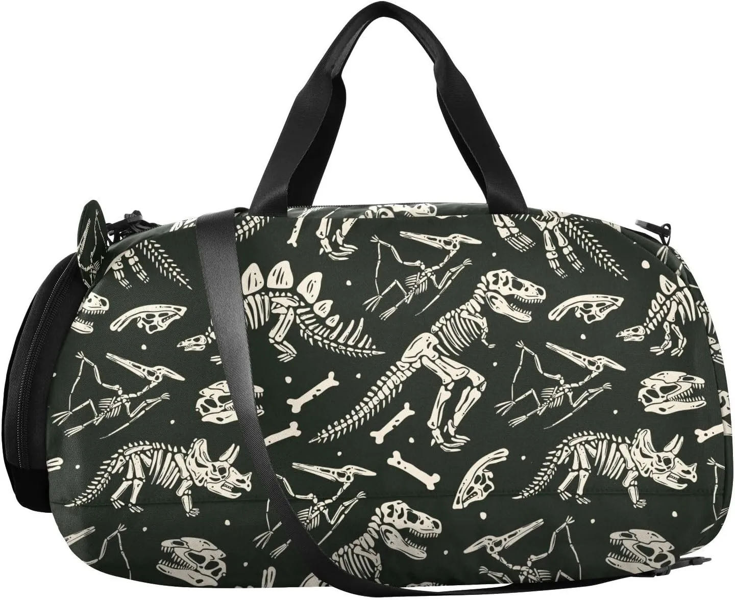 VIGTRO Dinosaur Skeletons Bones Kids Overnight Travel Duffel Bag Sport Gym Bag for Boys Girls with Shoe Compartment, Carry On Weekender Luggage Bag for Dance Swim Yoga
