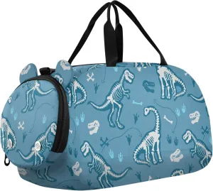 VIGTRO Dinosaur Skeletons Pattern Kids Overnight Travel Duffel Bag Sport Gym Bag for Boys Girls with Shoe Compartment, Carry On Weekender Luggage Bag for Dance Swim Yoga