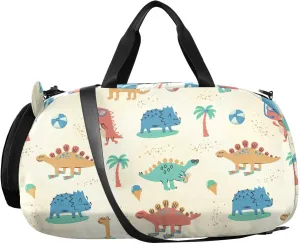 VIGTRO Dinosaurs Sea Beach Pattern Kids Overnight Travel Duffel Bag Sport Gym Bag for Boys Girls with Shoe Compartment, Carry On Weekender Luggage Bag for Dance Swim Yoga