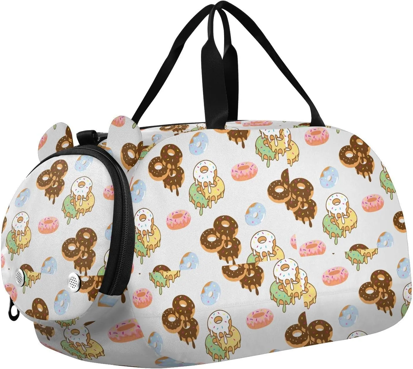 VIGTRO Donuts Pattern Background Kids Overnight Travel Duffel Bag Sport Gym Bag for Boys Girls with Shoe Compartment, Carry On Weekender Luggage Bag for Dance Swim Yoga