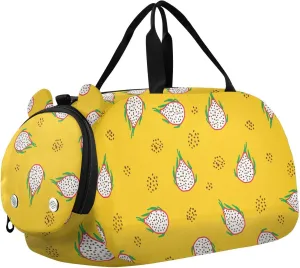VIGTRO Dragon Fruits Yellow Background Kids Overnight Travel Duffel Bag Sport Gym Bag for Boys Girls with Shoe Compartment, Carry On Weekender Luggage Bag for Dance Swim Yoga
