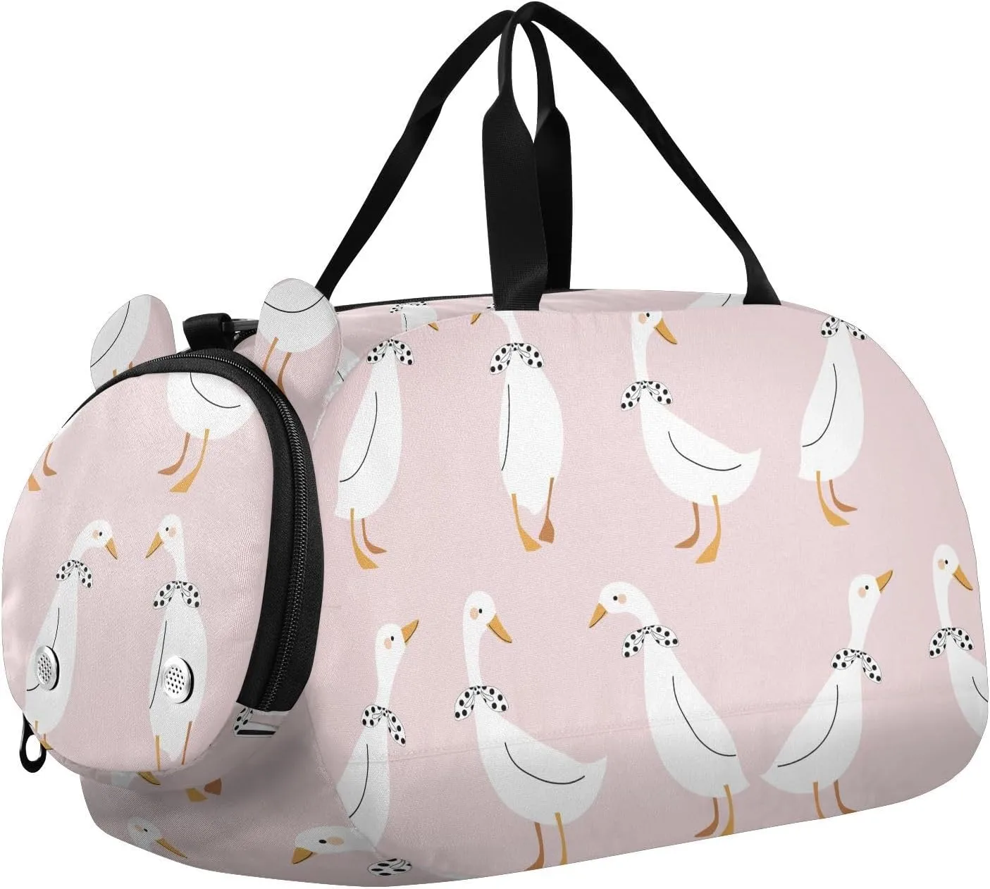 VIGTRO Ducks Bows Kids Overnight Travel Duffel Bag Sport Gym Bag for Boys Girls with Shoe Compartment, Black Dots Carry On Weekender Luggage Bag for Dance Swim Yoga