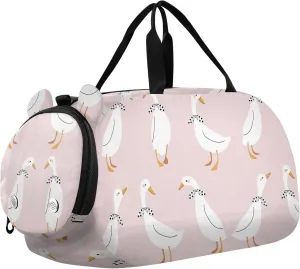 VIGTRO Ducks Bows Kids Overnight Travel Duffel Bag Sport Gym Bag for Boys Girls with Shoe Compartment, Black Dots Carry On Weekender Luggage Bag for Dance Swim Yoga