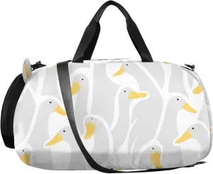 VIGTRO Ducks Geese Pattern Kids Overnight Travel Duffel Bag Sport Gym Bag for Boys Girls with Shoe Compartment, Cute Cartoon Carry On Weekender Luggage Bag for Dance Swim Yoga