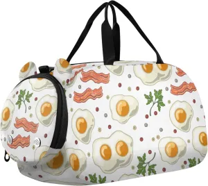 VIGTRO Eggs with Fried Bacon Pepper Kids Overnight Travel Duffel Bag Sport Gym Bag for Boys Girls with Shoe Compartment, Carry On Weekender Luggage Bag for Dance Swim Yoga
