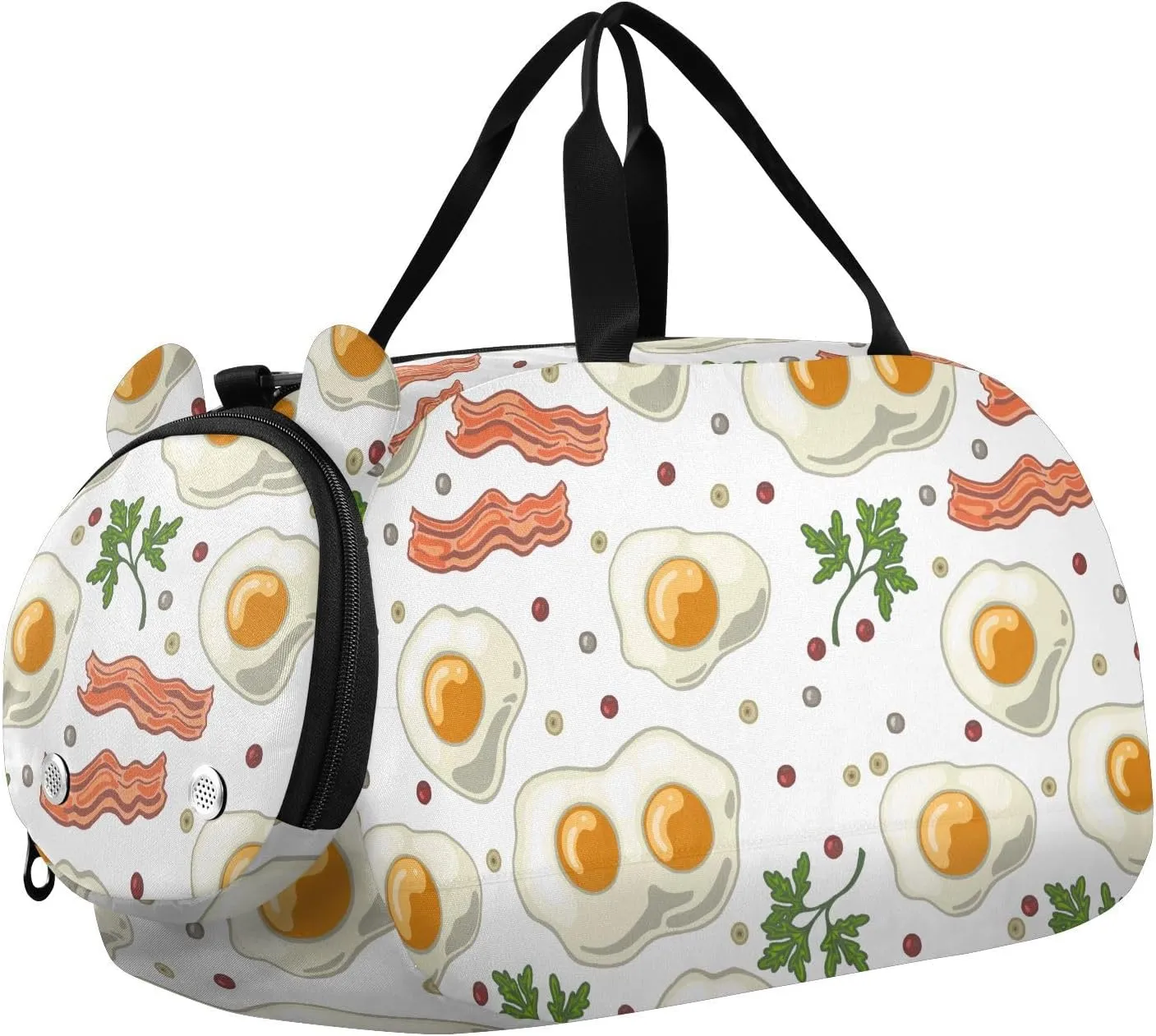 VIGTRO Eggs with Fried Bacon Pepper Kids Overnight Travel Duffel Bag Sport Gym Bag for Boys Girls with Shoe Compartment, Carry On Weekender Luggage Bag for Dance Swim Yoga