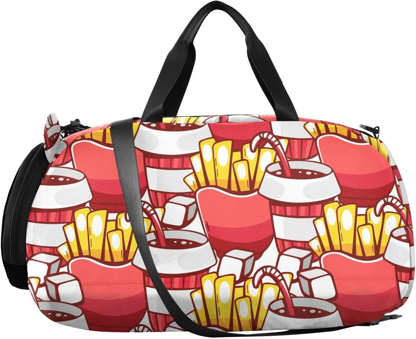 VIGTRO French Fries Drink Hamburgers Kids Overnight Travel Duffel Bag Sport Gym Bag for Boys Girls with Shoe Compartment, Cartoon Style Carry On Weekender Luggage Bag for Dance Swim Yoga
