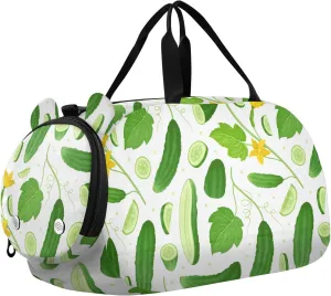 VIGTRO Fresh Green Cucumber Vegetable Kids Overnight Travel Duffel Bag Sport Gym Bag for Boys Girls with Shoe Compartment, Carry On Weekender Luggage Bag for Dance Swim Yoga