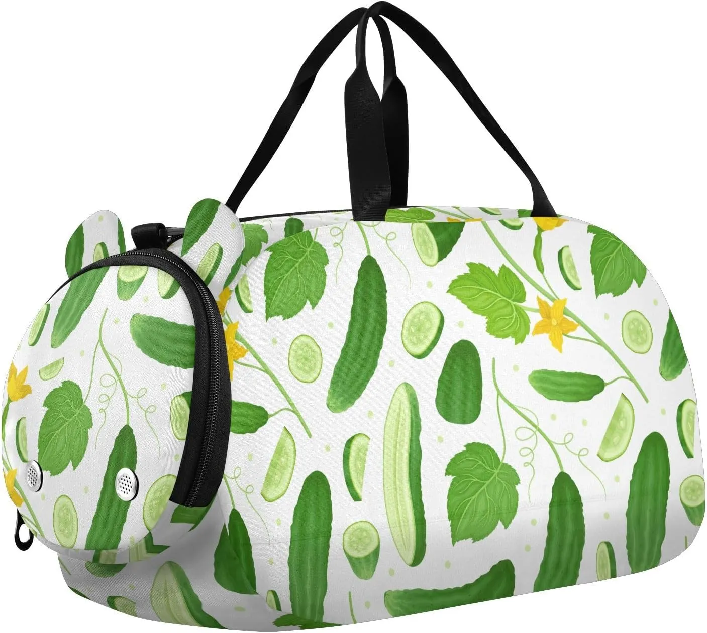 VIGTRO Fresh Green Cucumber Vegetable Kids Overnight Travel Duffel Bag Sport Gym Bag for Boys Girls with Shoe Compartment, Carry On Weekender Luggage Bag for Dance Swim Yoga