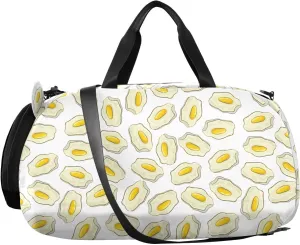 VIGTRO Fried Egg Pattern Kids Overnight Travel Duffel Bag Sport Gym Bag for Boys Girls with Shoe Compartment, Carry On Weekender Luggage Bag for Dance Swim Yoga