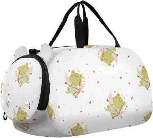 VIGTRO Frog with Wings and Heart Kids Overnight Travel Duffel Bag Sport Gym Bag for Boys Girls with Shoe Compartment, Valentine's Day Carry On Weekender Luggage Bag for Dance Swim Yoga