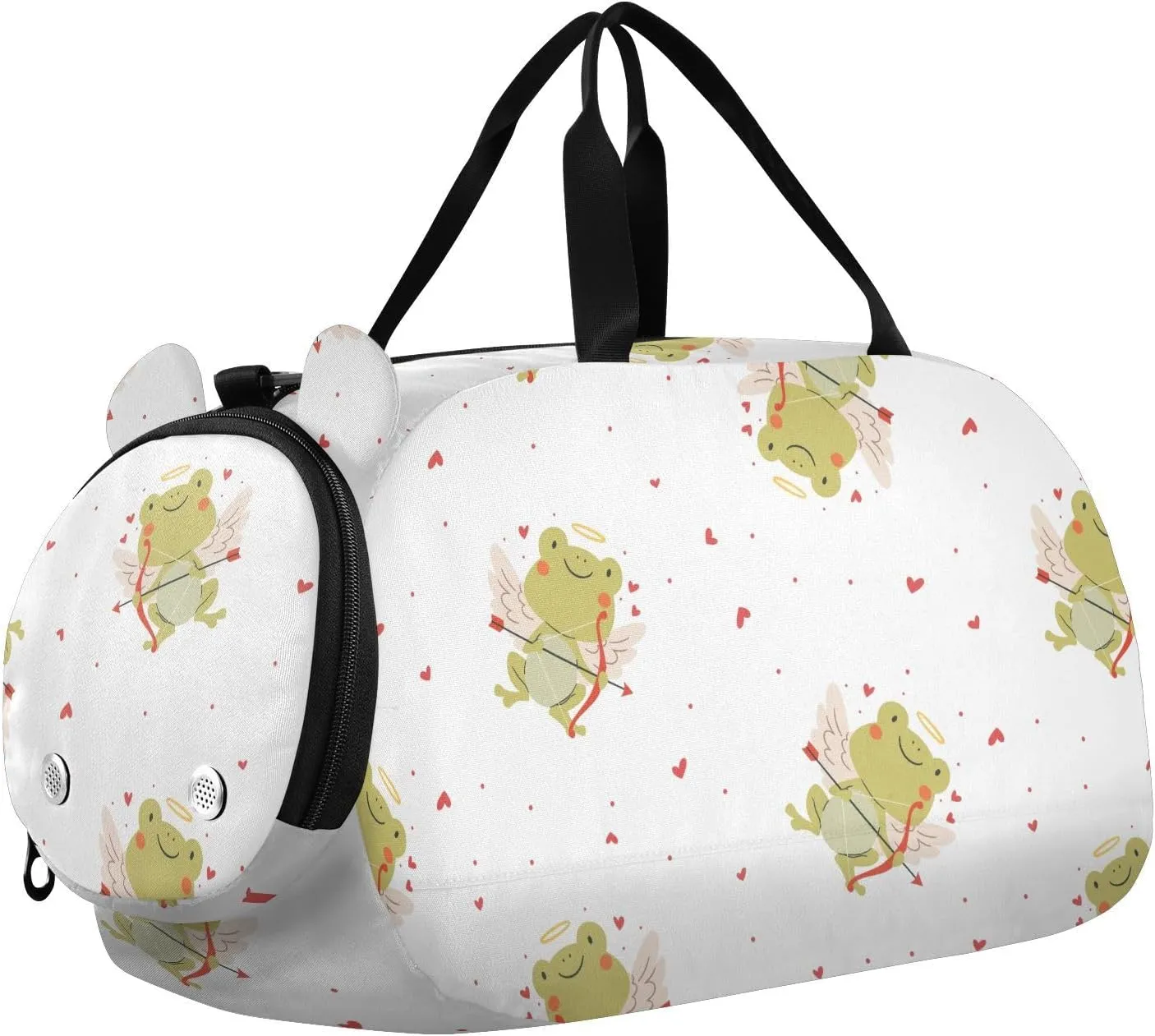 VIGTRO Frog with Wings and Heart Kids Overnight Travel Duffel Bag Sport Gym Bag for Boys Girls with Shoe Compartment, Valentine's Day Carry On Weekender Luggage Bag for Dance Swim Yoga