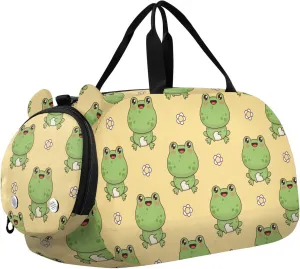 VIGTRO Frogs Yellow Daisy Flowers Kids Overnight Travel Duffel Bag Sport Gym Bag for Boys Girls with Shoe Compartment, Carry On Weekender Luggage Bag for Dance Swim Yoga