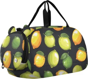VIGTRO Fruits Lemon Background Kids Overnight Travel Duffel Bag Sport Gym Bag for Boys Girls with Shoe Compartment, Watercolor Carry On Weekender Luggage Bag for Dance Swim Yoga