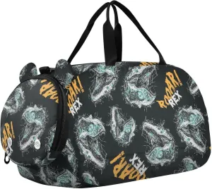 VIGTRO Hand Drawn Doodle Dinosaur Kids Overnight Travel Duffel Bag Sport Gym Bag for Boys Girls with Shoe Compartment, Carry On Weekender Luggage Bag for Dance Swim Yoga