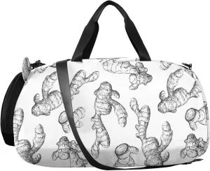 VIGTRO Hand-drawn Sketch Ginger Root Kids Overnight Travel Duffel Bag Sport Gym Bag for Boys Girls with Shoe Compartment, Carry On Weekender Luggage Bag for Dance Swim Yoga