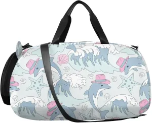 VIGTRO Howdy Dolphin Jumping Waves Kids Overnight Travel Duffel Bag Sport Gym Bag for Boys Girls with Shoe Compartment, Carry On Weekender Luggage Bag for Dance Swim Yoga