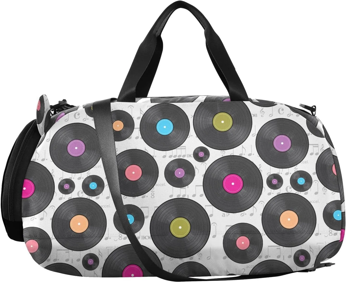 VIGTRO Musical Notes Records Kids Overnight Travel Duffel Bag Sport Gym Bag for Boys Girls with Shoe Compartment, Carry On Weekender Luggage Bag for Dance Swim Yoga