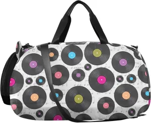 VIGTRO Musical Notes Records Kids Overnight Travel Duffel Bag Sport Gym Bag for Boys Girls with Shoe Compartment, Carry On Weekender Luggage Bag for Dance Swim Yoga