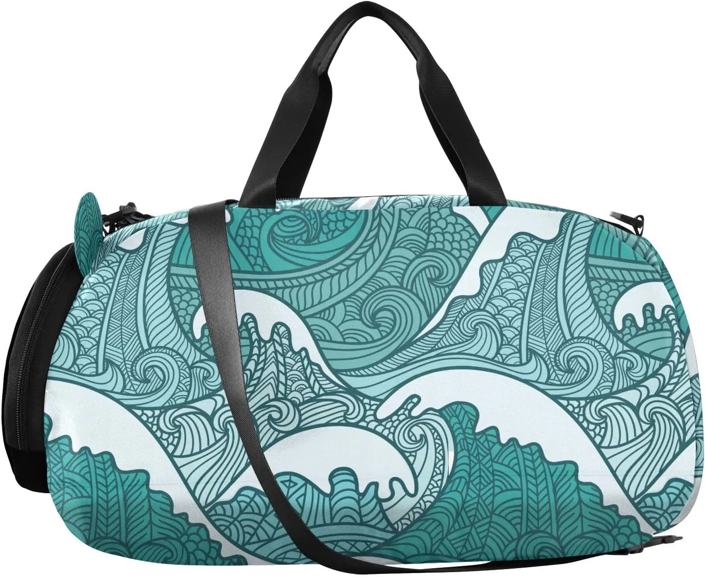 VIGTRO Ocean Seamless Pattern Kids Overnight Travel Duffel Bag Sport Gym Bag for Boys Girls with Shoe Compartment, Carry On Weekender Luggage Bag for Dance Swim Yoga