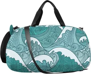 VIGTRO Ocean Seamless Pattern Kids Overnight Travel Duffel Bag Sport Gym Bag for Boys Girls with Shoe Compartment, Carry On Weekender Luggage Bag for Dance Swim Yoga