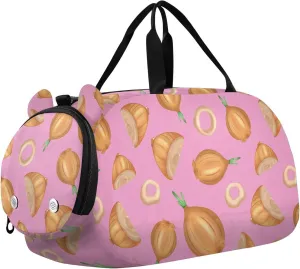 VIGTRO Onion Pink Background Kids Overnight Travel Duffel Bag Sport Gym Bag for Boys Girls with Shoe Compartment, Carry On Weekender Luggage Bag for Dance Swim Yoga