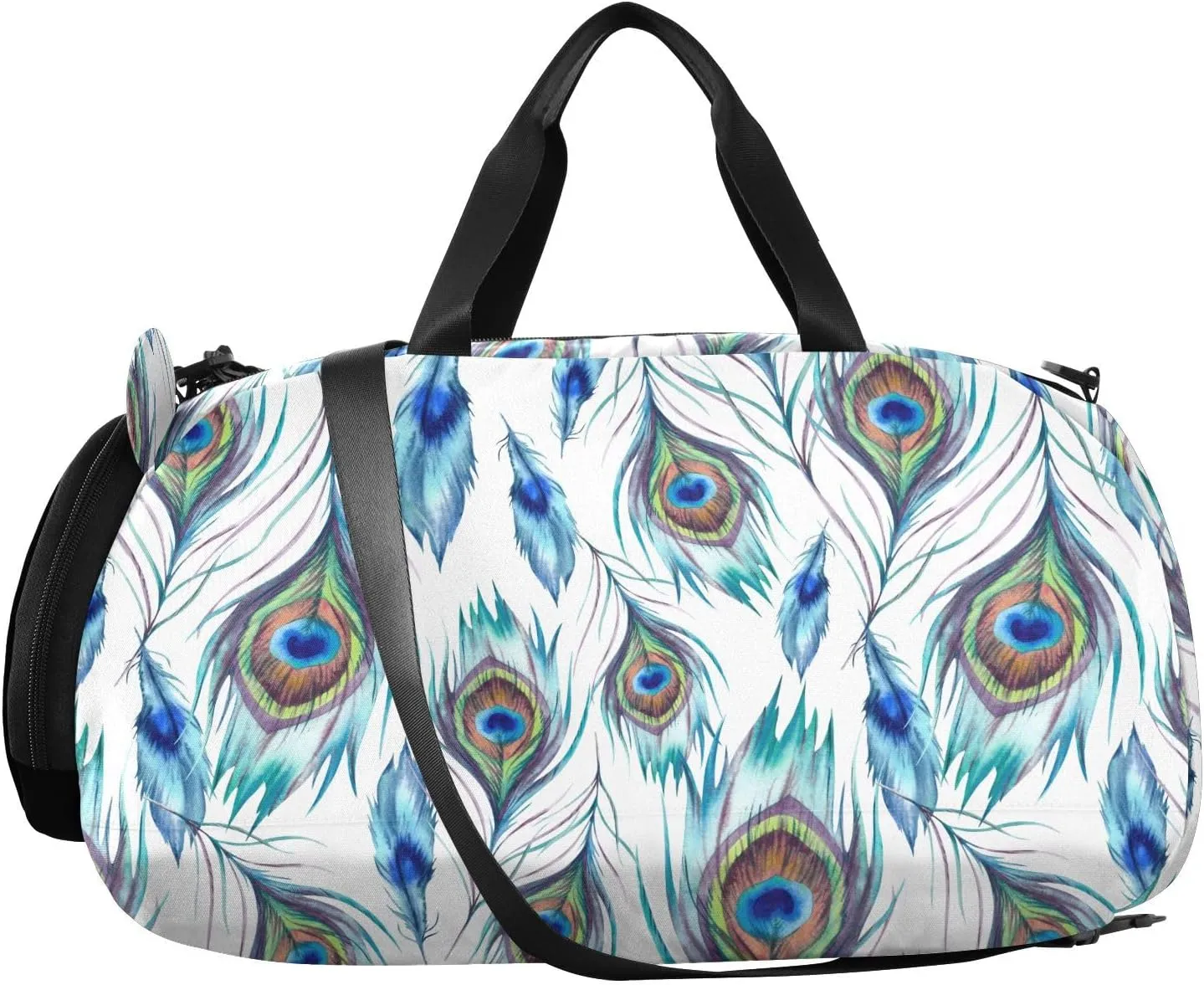 VIGTRO Peacock Feather Kids Overnight Travel Duffel Bag Sport Gym Bag for Boys Girls with Shoe Compartment, Carry On Weekender Luggage Bag for Dance Swim Yoga