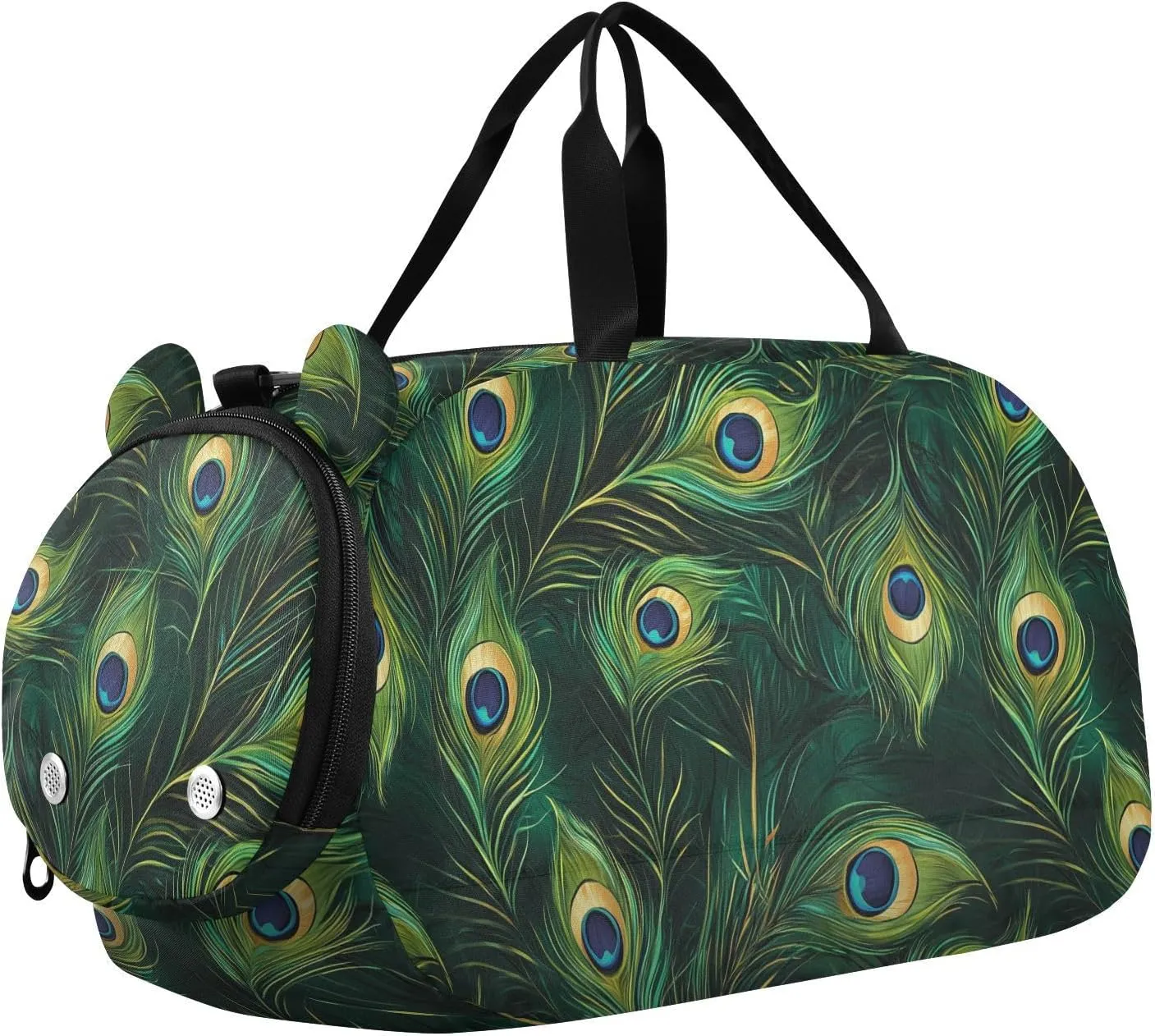VIGTRO Peacock Feathers Kids Overnight Travel Duffel Bag Sport Gym Bag for Boys Girls with Shoe Compartment, Carry On Weekender Luggage Bag for Dance Swim Yoga
