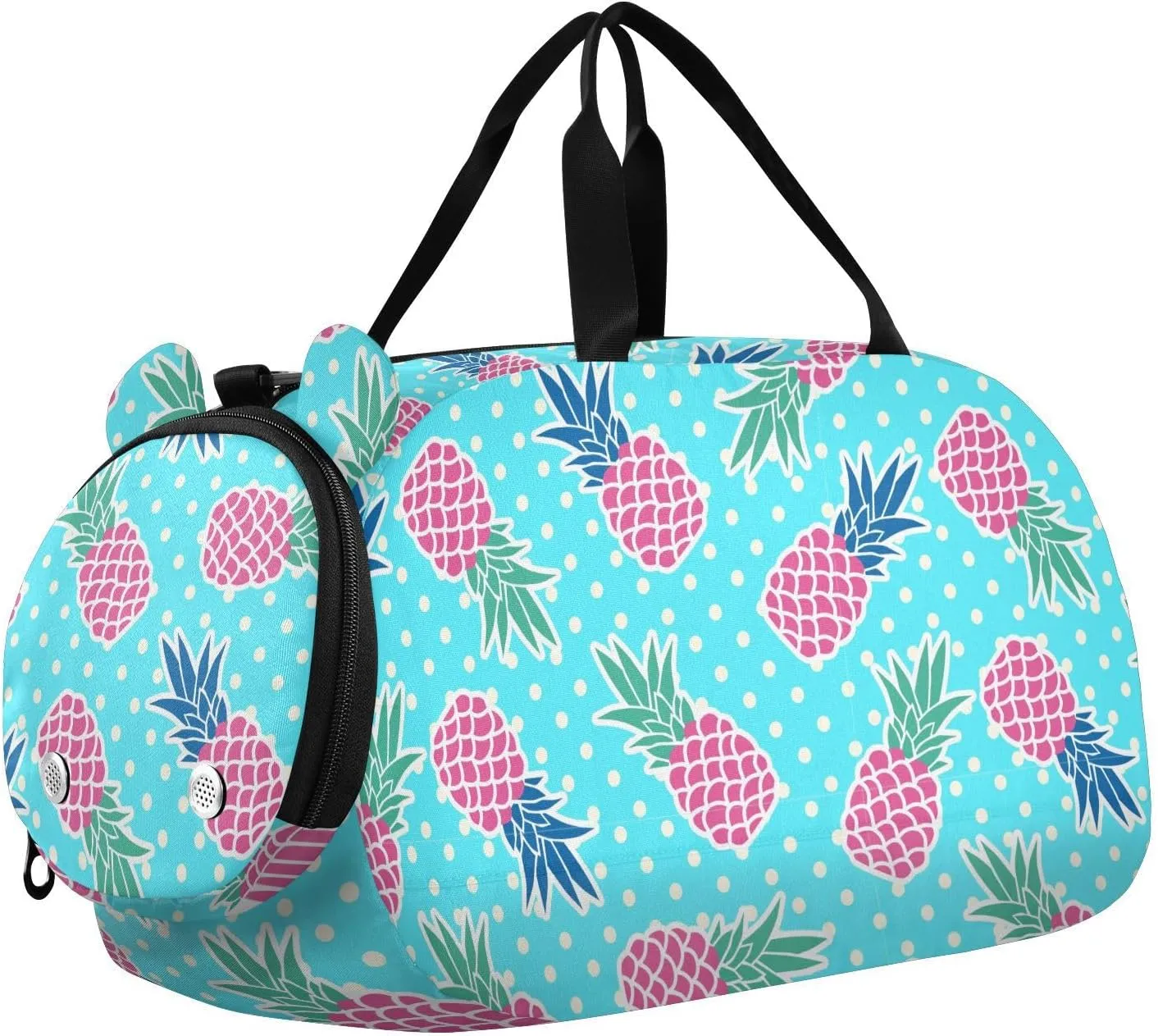 VIGTRO Pineapple Dots Blue Kids Overnight Travel Duffel Bag Sport Gym Bag for Boys Girls with Shoe Compartment, Tropical Fruit Carry On Weekender Luggage Bag for Dance Swim Yoga