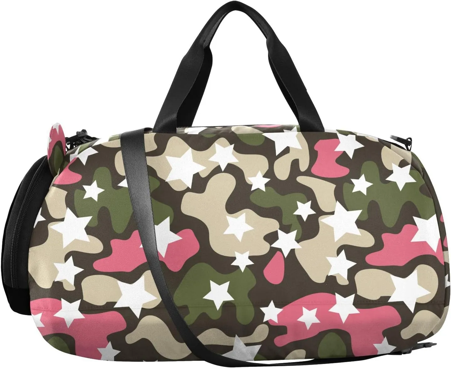 VIGTRO Pink Camouflage Stars Pattern Kids Overnight Travel Duffel Bag Sport Gym Bag for Boys Girls with Shoe Compartment, Carry On Weekender Luggage Bag for Dance Swim Yoga