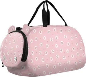 VIGTRO Pink Heart Shape Fish Cake Kids Overnight Travel Duffel Bag Sport Gym Bag for Boys Girls with Shoe Compartment, Carry On Weekender Luggage Bag for Dance Swim Yoga