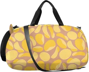 VIGTRO Potato Chips Pattern Kids Overnight Travel Duffel Bag Sport Gym Bag for Boys Girls with Shoe Compartment, Carry On Weekender Luggage Bag for Dance Swim Yoga