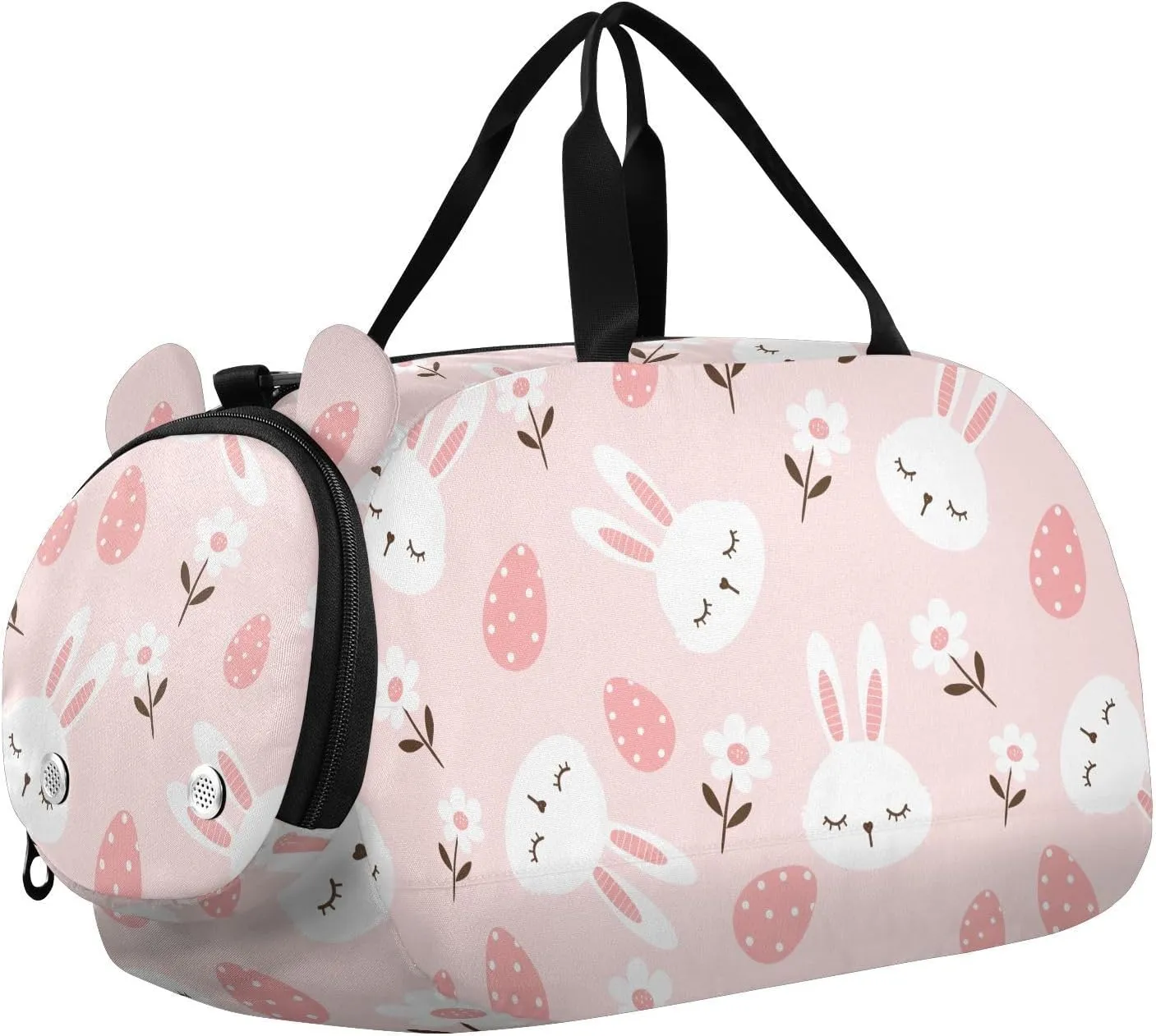 VIGTRO Rabbit Cartoon Daisy Flower Eggs Kids Overnight Travel Duffel Bag Sport Gym Bag for Boys Girls with Shoe Compartment, Carry On Weekender Luggage Bag for Dance Swim Yoga