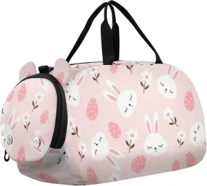 VIGTRO Rabbit Cartoon Daisy Flower Eggs Kids Overnight Travel Duffel Bag Sport Gym Bag for Boys Girls with Shoe Compartment, Carry On Weekender Luggage Bag for Dance Swim Yoga