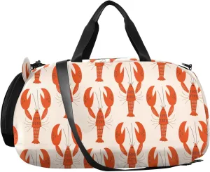 VIGTRO Red Lobsters Kids Overnight Travel Duffel Bag Sport Gym Bag for Boys Girls with Shoe Compartment, Carry On Weekender Luggage Bag for Dance Swim Yoga
