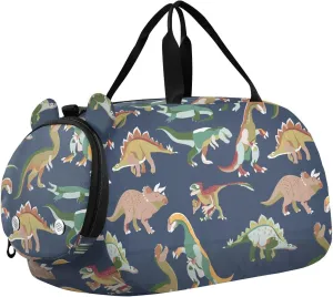 VIGTRO Roaring Dinosaurs Cartoon Kids Overnight Travel Duffel Bag Sport Gym Bag for Boys Girls with Shoe Compartment, Carry On Weekender Luggage Bag for Dance Swim Yoga