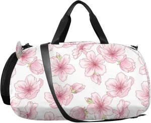 VIGTRO Sakura Flower Pink Color Kids Overnight Travel Duffel Bag Sport Gym Bag for Boys Girls with Shoe Compartment, Carry On Weekender Luggage Bag for Dance Swim Yoga