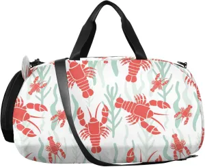 VIGTRO Seamless Pattern with Lobster Kids Overnight Travel Duffel Bag Sport Gym Bag for Boys Girls with Shoe Compartment, Carry On Weekender Luggage Bag for Dance Swim Yoga