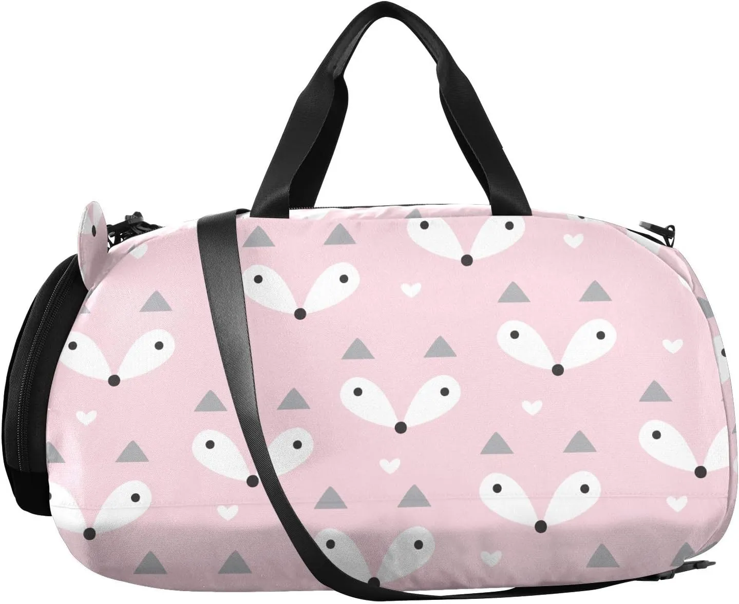 VIGTRO Soft Pink Fox Pattern Kids Overnight Travel Duffel Bag Sport Gym Bag for Boys Girls with Shoe Compartment, Carry On Weekender Luggage Bag for Dance Swim Yoga
