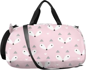 VIGTRO Soft Pink Fox Pattern Kids Overnight Travel Duffel Bag Sport Gym Bag for Boys Girls with Shoe Compartment, Carry On Weekender Luggage Bag for Dance Swim Yoga