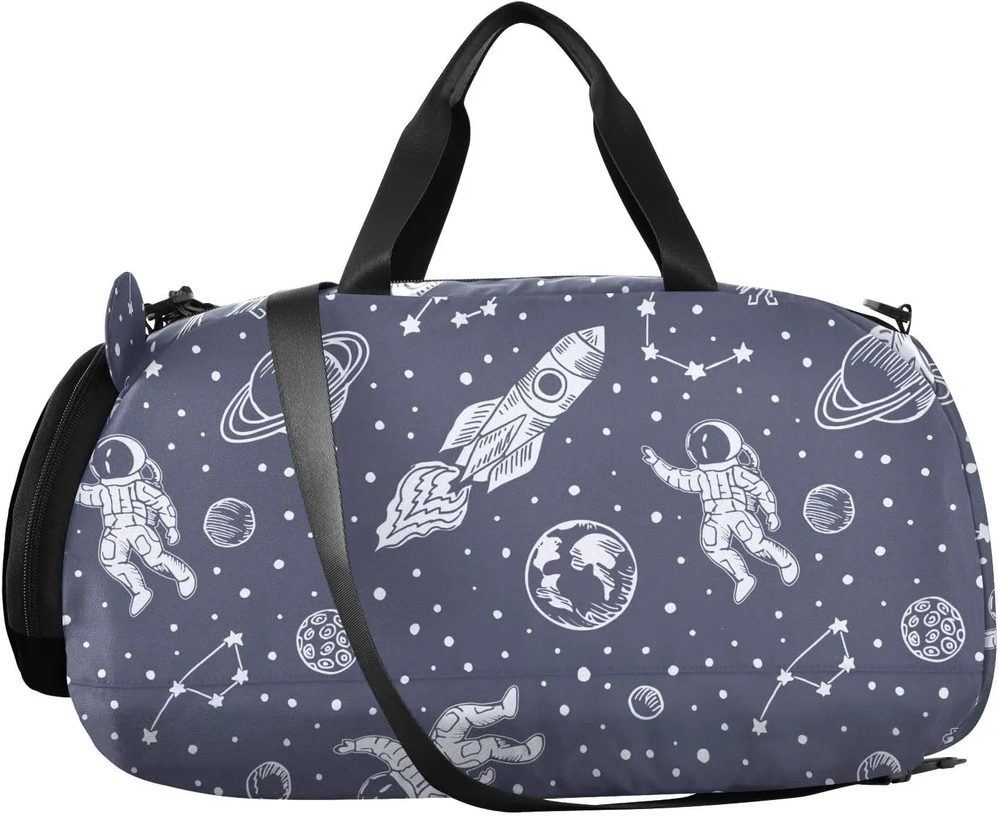 VIGTRO Space Rocket Astronaut Pattern Kids Overnight Travel Duffel Bag Sport Gym Bag for Boys Girls with Shoe Compartment, Carry On Weekender Luggage Bag for Dance Swim Yoga