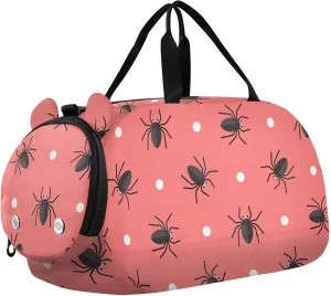 VIGTRO Spiders Circles Red Background Kids Overnight Travel Duffel Bag Sport Gym Bag for Boys Girls with Shoe Compartment, Carry On Weekender Luggage Bag for Dance Swim Yoga