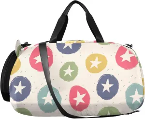 VIGTRO Stars and Polka Dots Kids Overnight Travel Duffel Bag Sport Gym Bag for Boys Girls with Shoe Compartment, Carry On Weekender Luggage Bag for Dance Swim Yoga