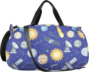 VIGTRO Stars Planets Satellites Cosmos Kids Overnight Travel Duffel Bag Sport Gym Bag for Boys Girls with Shoe Compartment, Carry On Weekender Luggage Bag for Dance Swim Yoga