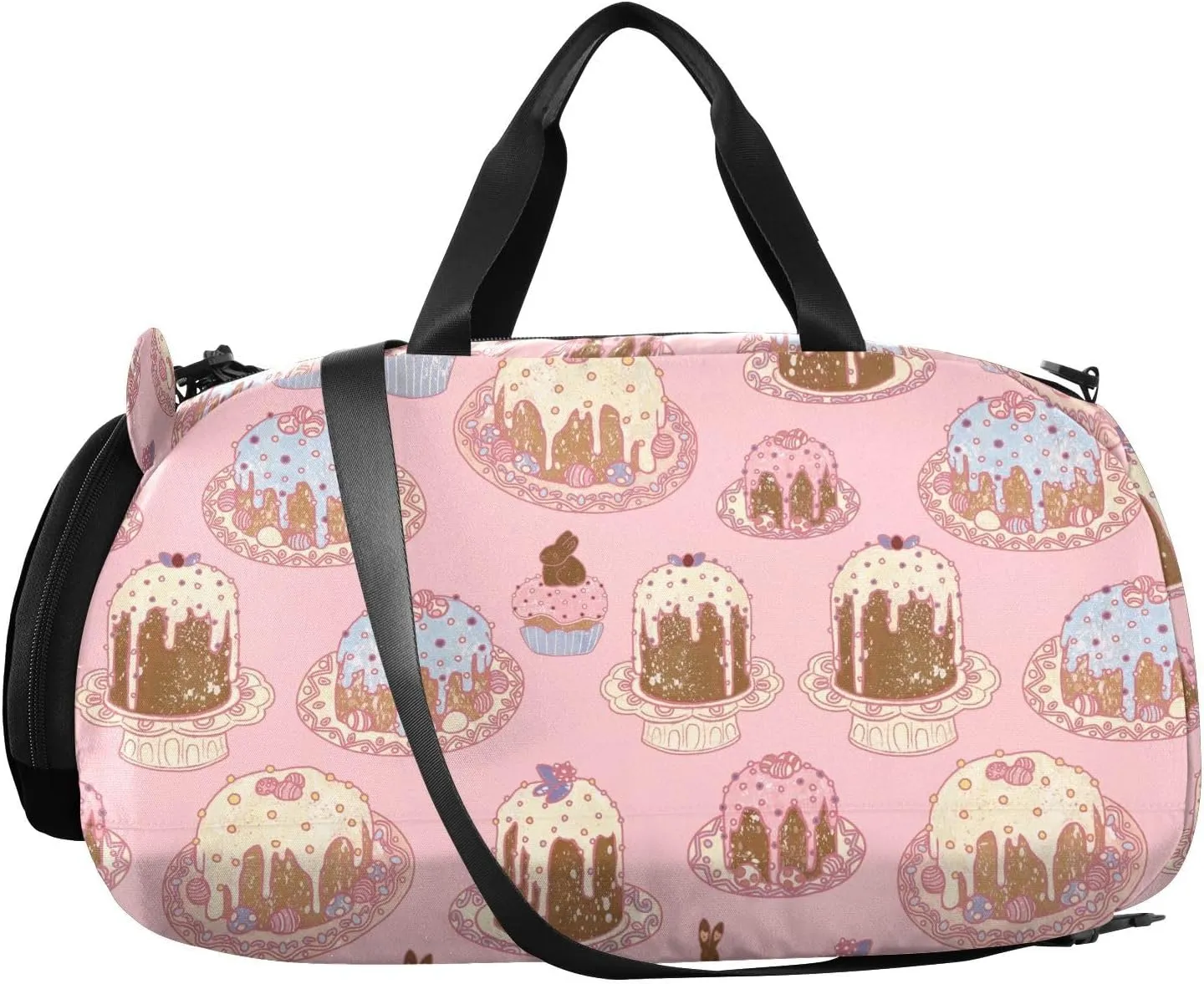 VIGTRO Sweet Cakes and Cupcakes Kids Overnight Travel Duffel Bag Sport Gym Bag for Boys Girls with Shoe Compartment, Easter Spring Pattern Carry On Weekender Luggage Bag for Dance Swim Yoga