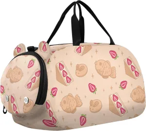 VIGTRO Traditional Japanese Sweets Kids Overnight Travel Duffel Bag Sport Gym Bag for Boys Girls with Shoe Compartment, Carry On Weekender Luggage Bag for Dance Swim Yoga